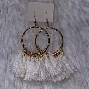 White Hoop Bohemian Tassel Earrings